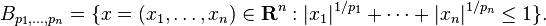 B_{p_1, \ldots, p_n} = \{ x = (x_1, \ldots, x_n) \in \mathbf{R}^n : \vert x_1 \vert^{1/p_1} + \cdots + \vert x_n \vert^{1/p_n} \le 1 \}.