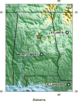 Map showing epicenter of the earthquake and major cities near it.