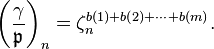 
\left(\frac{\gamma}{\mathfrak{p} }\right)_n = \zeta_n^{b(1)+b(2)+\dots+b(m)}.
