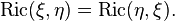 \operatorname{Ric}(\xi ,\eta) = \operatorname{Ric}(\eta ,\xi).