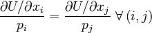 \frac{\partial U/\partial x_i}{p_i}=\frac{\partial U/\partial x_j}{p_j}~\forall\left(i,j\right)