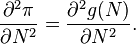  \frac{\partial^{2} \pi}{\partial N^{2} } = \frac{\partial^{2} g(N) }{ \partial N^{2 }}   . 