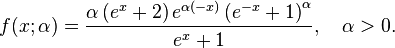 f(x;\alpha)=\frac{\alpha  \left(e^x+2\right) e^{\alpha  (-x)} \left(e^{-x}+1\right)^{\alpha }}{e^x+1}, \quad \alpha > 0 .