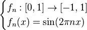 \begin{cases} f_n : [0, 1] \to [-1, 1] \\ f_n(x) = \sin (2\pi n x) \end{cases}