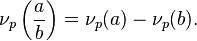 
\nu_p\left(\frac{a}{b}\right)=\nu_p(a)-\nu_p(b).
