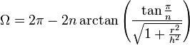 \Omega = 2\pi - 2n \arctan\left(\frac {\tan{\pi\over n}}{\sqrt{1 + {r^2 \over h^2}}} \right) 