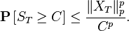 \mathbf{P} \left[ S_{T} \geq C \right] \leq \frac{\| X_{T} \|_{p}^{p}}{C^{p}}.