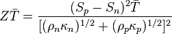 Z\bar{T} = {(S_p - S_n)^2 \bar{T} \over [(\rho_n \kappa_n)^{1/2} + (\rho_p \kappa_p)^{1/2}]^2} 