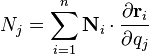 N_j = \sum_{i=1}^n \mathbf{N}_i\cdot\frac{\partial \mathbf{r}_i}{\partial q_j}