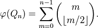 \varphi(Q_n)=\sum_{m=0}^{n-1} \binom{m}{\lfloor m/2\rfloor}.