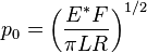 
  p_0=\left(\frac{E^*F}{\pi LR}\right)^{1/2}
