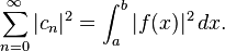 \sum_{n=0}^\infty |c_n|^2 = \int_a^b|f(x)|^2\, dx.