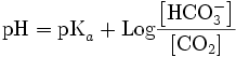 \text{pH}=\text{pK}_a+\text{Log}\frac{\left[\text{HCO}_3^-\right]}{\left[\text{CO}_2\right]}