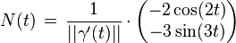N(t)\,=\,\frac{1}{|| \gamma'(t)||}\cdot\begin{pmatrix} -2\cos(2t) \\ -3\sin(3t)
\end{pmatrix}