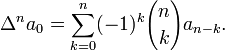 \Delta^n a_0 = \sum_{k=0}^n (-1)^k {n \choose k} a_{n-k}.