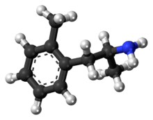 Ball-and-stick model of the 2-methylamphetamine molecule