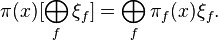  \pi(x) [\bigoplus_{f} \xi_f] = \bigoplus_{f} \pi_f(x)\xi_f.