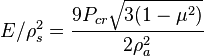 E/\rho_s^2 = \frac{9P_{cr}\sqrt{3(1-\mu^2)}}{2\rho_a^2}