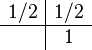 
\begin{array}{c|c}
1/2 & 1/2 \\
\hline
 & 1
\end{array}

