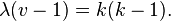  \lambda (v-1) = k(k-1). 