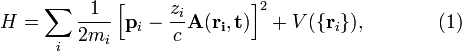 
H=\sum_i \frac{1}{2m_i}\left[\mathbf{p}_i-\frac{z_i}{c}\mathbf{A(\mathbf{r}_i, t)}\right]^2
+V(\{\mathbf{r}_i\}),
\ \ \ \ \ \ \ \ \ \ \  (1)
