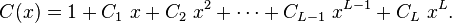  C(x) = 1 + C_1 \ x + C_2 \ x^2 + \cdots + C_{L-1} \ x^{L-1} + C_{L} \ x^{L}. 