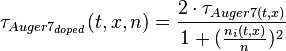 \tau _{Auger7_{doped}}(t,x,n) = \frac{2\cdot \tau _{Auger7(t,x)}}{1+(\frac{n_{i}(t,x)}{n})^{2}}