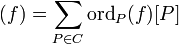 (f) = \sum_{P \in C}{\mathrm{ord}_{P}(f)[P]}