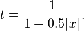 t=\frac{1}{1+0.5|x|}.