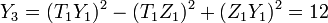  Y_3 = (T_1Y_1)^2 - (T_1Z_1)^2 + (Z_1Y_1)^2 = 12