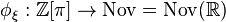 \phi_\xi: \mathbb{Z}[\pi] \to \operatorname{Nov} = \operatorname{Nov}(\mathbb{R})