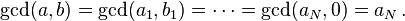 \gcd(a,b)=\gcd(a_1,b_1)=\cdots=\gcd(a_N, 0)=a_N \,.