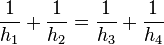 \frac{1}{h_1}+\frac{1}{h_2}=\frac{1}{h_3}+\frac{1}{h_4}