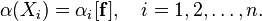 \alpha(X_i) = \alpha_i[\mathbf{f}] , \quad i=1,2,\dots,n.