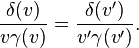 
\frac{\delta(v)}{v\gamma(v)}=\frac{\delta(v')}{v'\gamma(v')}.\,
