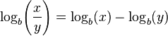 \log_b \!\left(\frac x y \right) = \log_b (x) - \log_b (y) \,