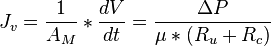  J_v = \frac{1}{A_M}*\frac{dV}{dt} = \frac{\Delta P}{\mu *(R_u + R_c)}