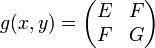 \displaystyle{g(x,y)=\begin{pmatrix} E & F \\ F & G\end{pmatrix}}