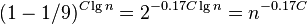 (1-1/9)^{C \lg{n}} = 2^{- 0.17C \lg{n}} = n^{-0.17 C}