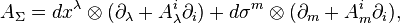   A_\Sigma=dx^\lambda\otimes (\partial_\lambda + A_\lambda^i\partial_i) +d\sigma^m\otimes (\partial_m + A_m^i\partial_i), 