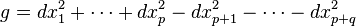 g = dx_1^2 + \cdots + dx_p^2 - dx_{p+1}^2 - \cdots - dx_{p+q}^2