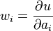  w_i =\frac{\partial u}{\partial a_i} 