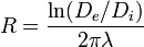  R=\frac{\ln(D_e / D_i)}{2 \pi \lambda}