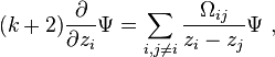  (k+2)\frac{\partial}{\partial z_i}\Psi=\sum_{i,j\ne i}\frac{\Omega_{ij}}{z_i-z_j}\Psi \ ,