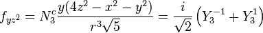 f_{yz^2} = N_3^c \frac{y (4 z^2 - x^2 - y^2)}{r^3 \sqrt{5}} = \frac{i}{\sqrt{2}}\left(Y_3^{-1}+Y_3^1\right)