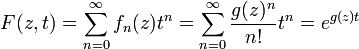 F(z,t) = \sum_{n=0}^\infty f_n(z) t^n = \sum_{n=0}^\infty \frac{g(z)^n}{n!} t^n = e^{g(z)t}