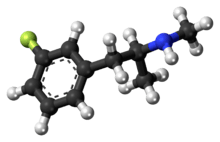 Ball-and-stick model of the 3-fluoromethamphetamine molecule