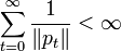 \sum_{t=0}^{\infty} \frac{1}{\| p_t \| } < \infty 