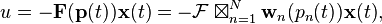 u=-\mathbf{F}(\mathbf{p}(t))\mathbf{x}(t)=-\mathcal{F}\boxtimes_{n=1}^N\mathbf{w}_n(p_n(t))\mathbf{x}(t),