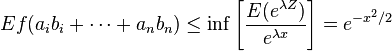  E f( a_i b_i + \cdots + a_n b_n ) \le \inf \left[ \frac{ E ( e^{ \lambda Z  } ) }{ e^{ \lambda x } } \right] = e^{ -x^2 / 2 } 